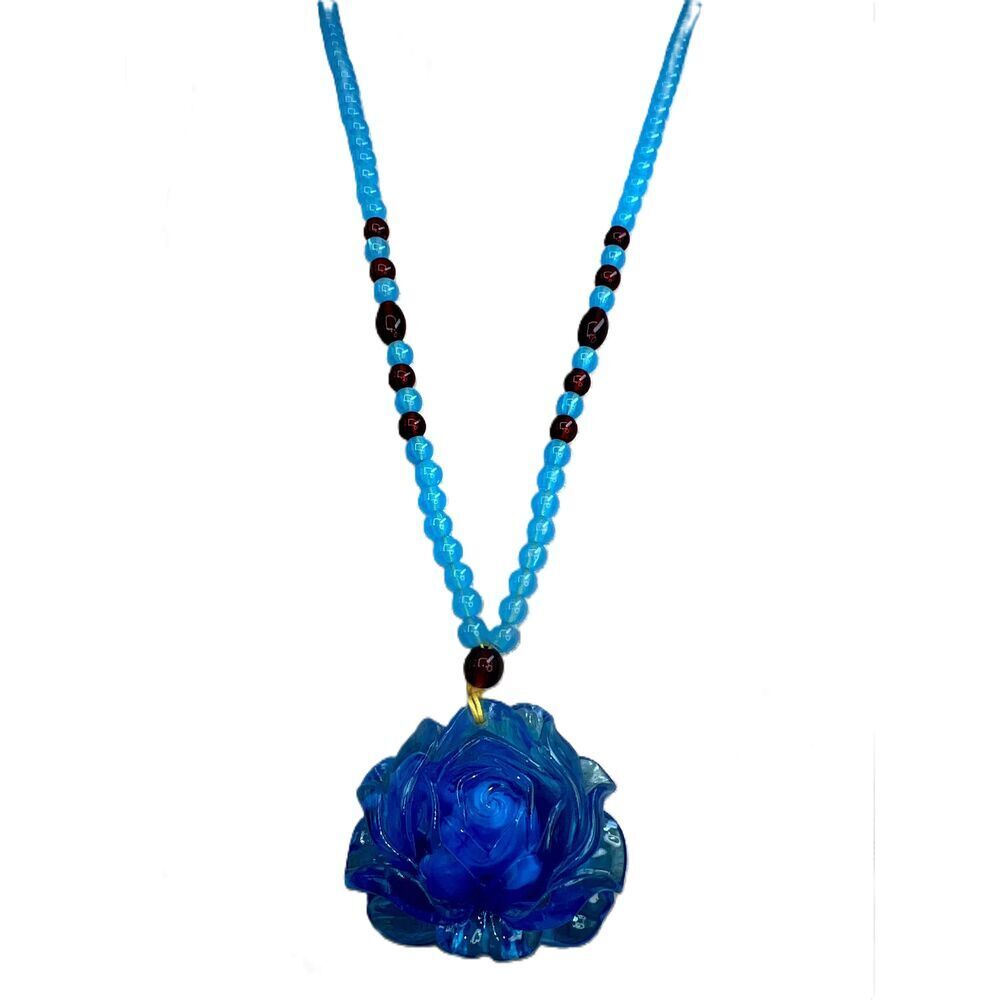 NEW Acrylic Blue Beaded Floral Pendant Necklace - Picture 3 of 12